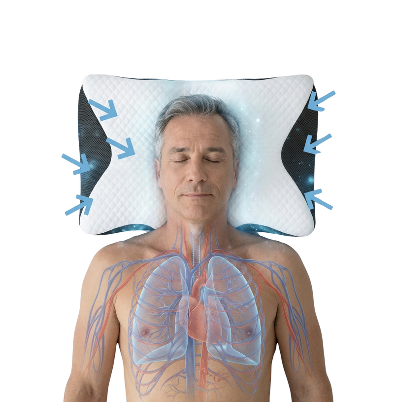 RestNest orthopedic pillow supporting the neck and shoulders